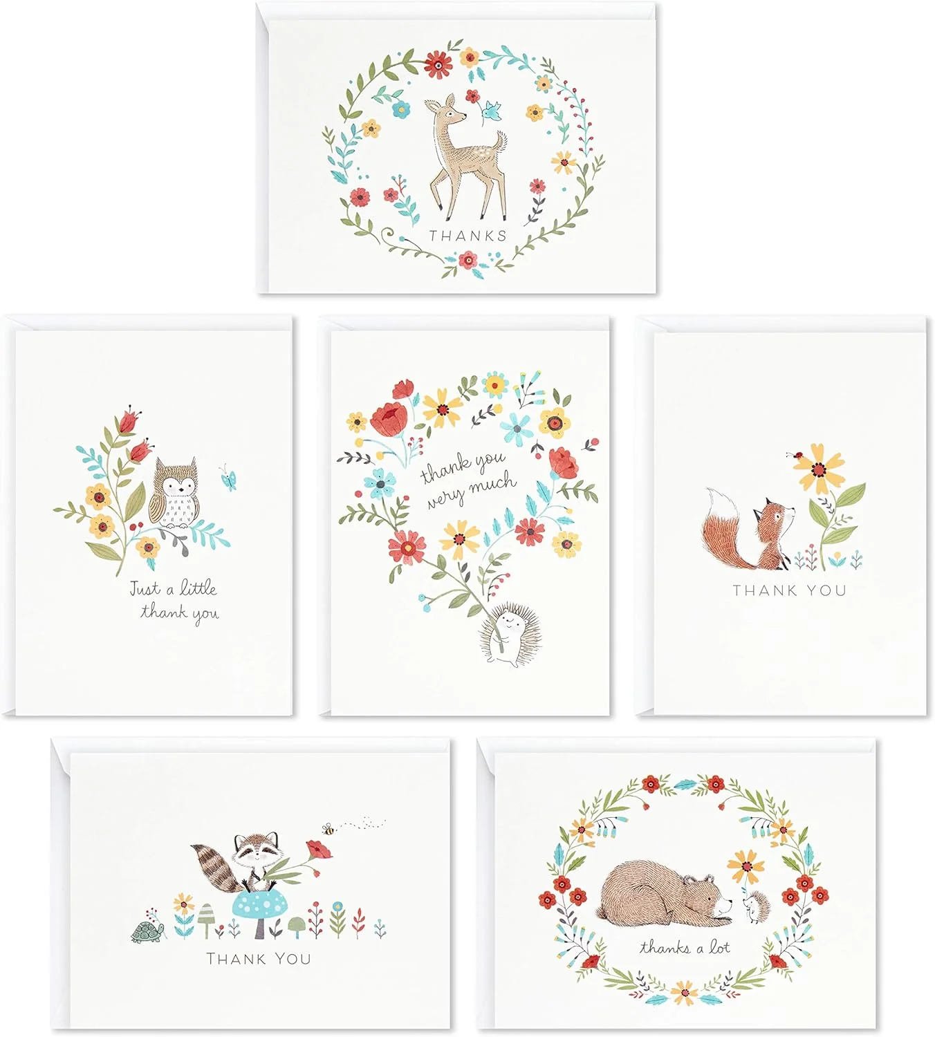 Hallmark Baby Shower Thank You Cards Assortment, Woodland Animals (48 Cards with Envelopes for Baby Boy or Baby Girl) Deer, Owl, Bear, Fox