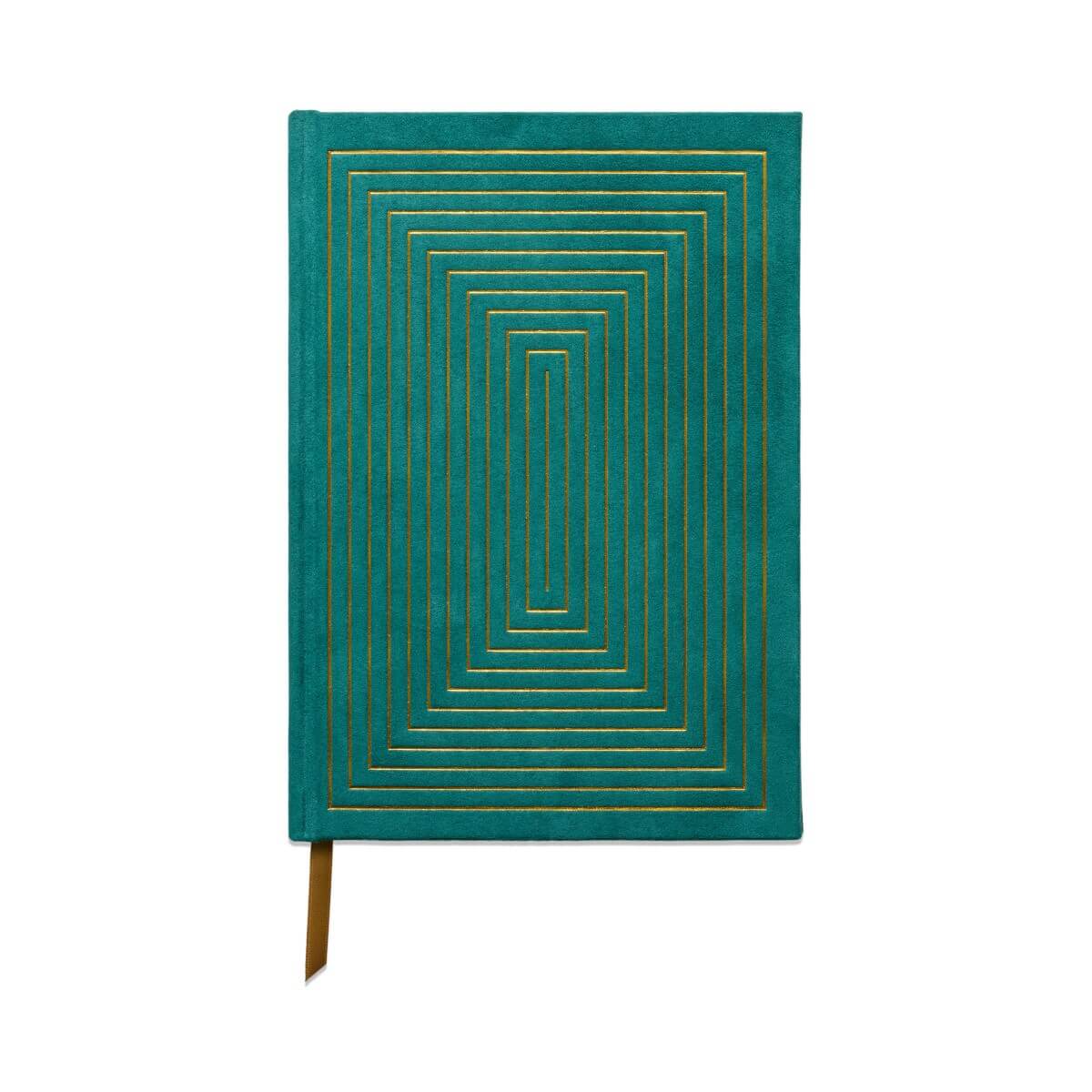 Hard Cover Suede Cloth Journal W/Pocket - Linear Boxes Green
