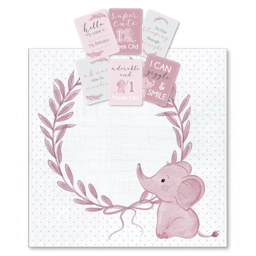 Pink Elephant Milestone Muslin Set - Image 3