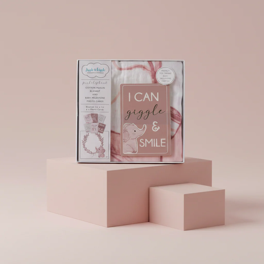 Pink Elephant Milestone Muslin Set - Image 4