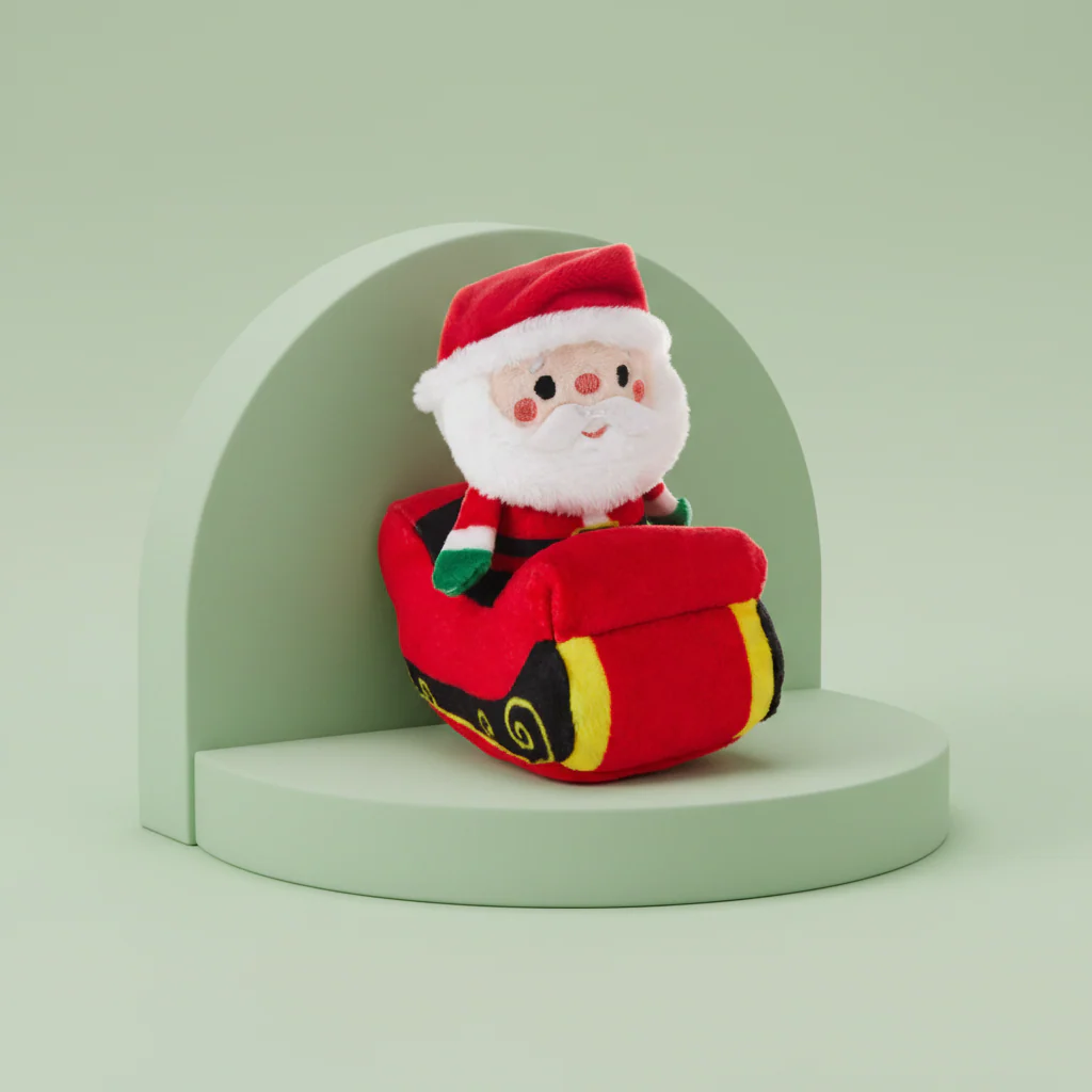 Santa in Sleigh Zip-Along Plush Toy
