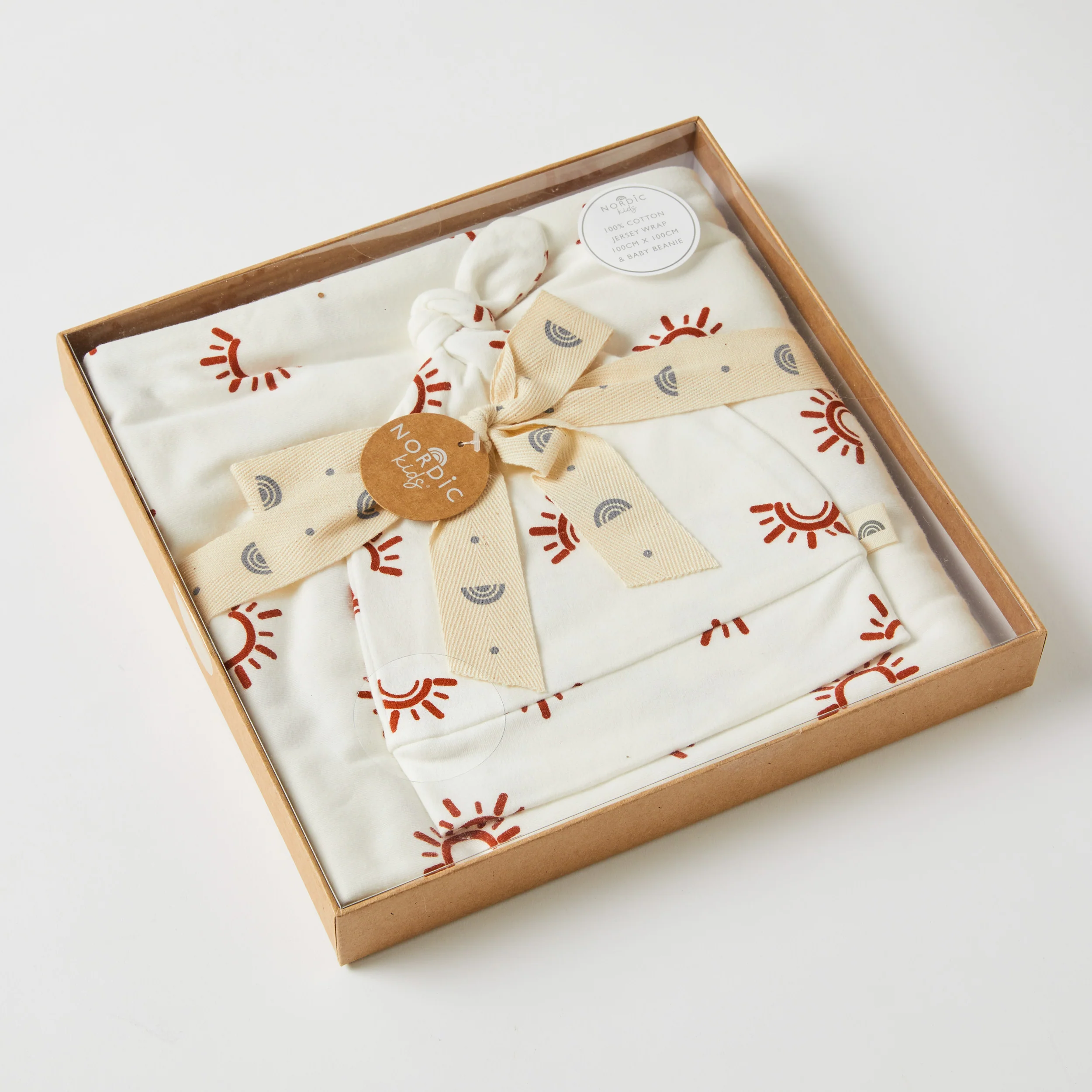 Sunset Jersey Baby Wrap & Knotted Beanie Set - Image 4